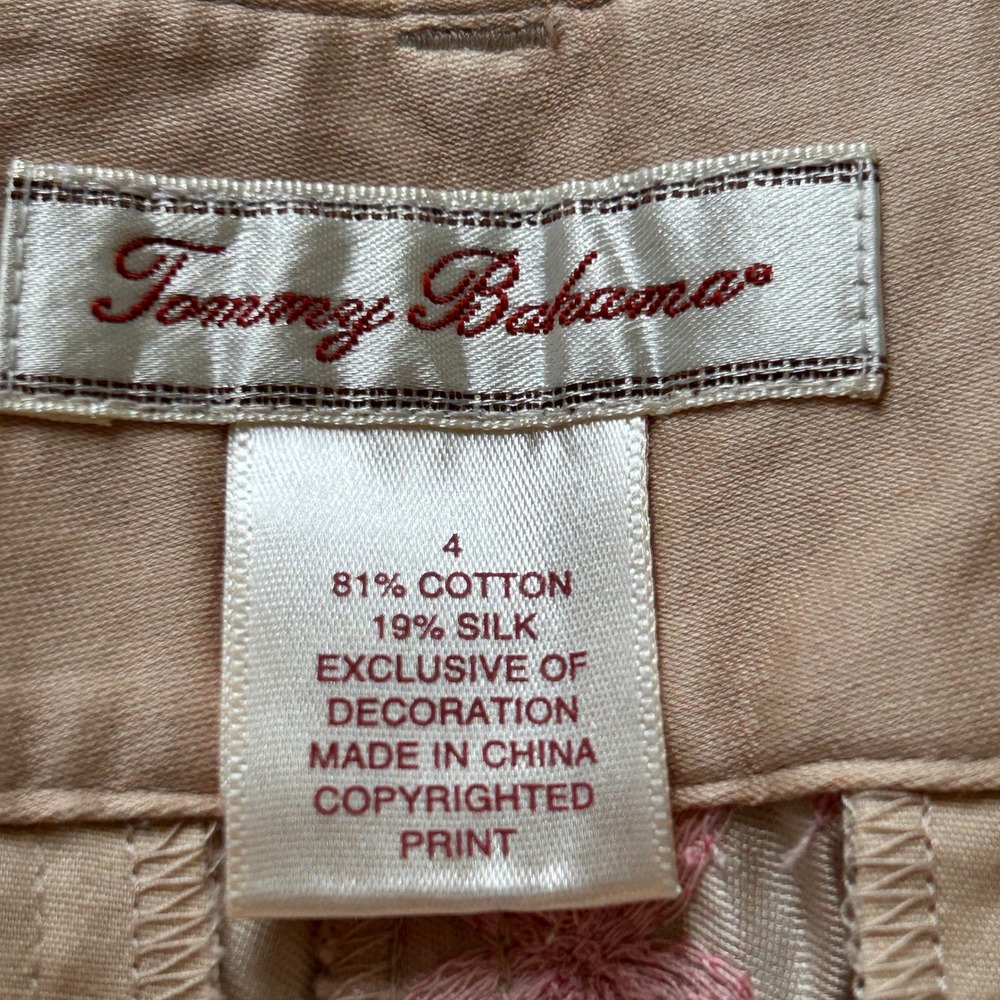Tommy Bahama Womens Embroidered Cropped Cotton Silk Blend Hula Print Pants - 4 - Picture 4 of 5